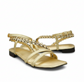 Sandalique FTS10037 Gold Crystal Strap Low Heel Sandals