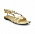 Sandalique FTS10037 Gold Crystal Strap Low Heel Sandals
