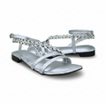 Sandalique FTS10037 Silver Crystal Strap Low Heel Sandals