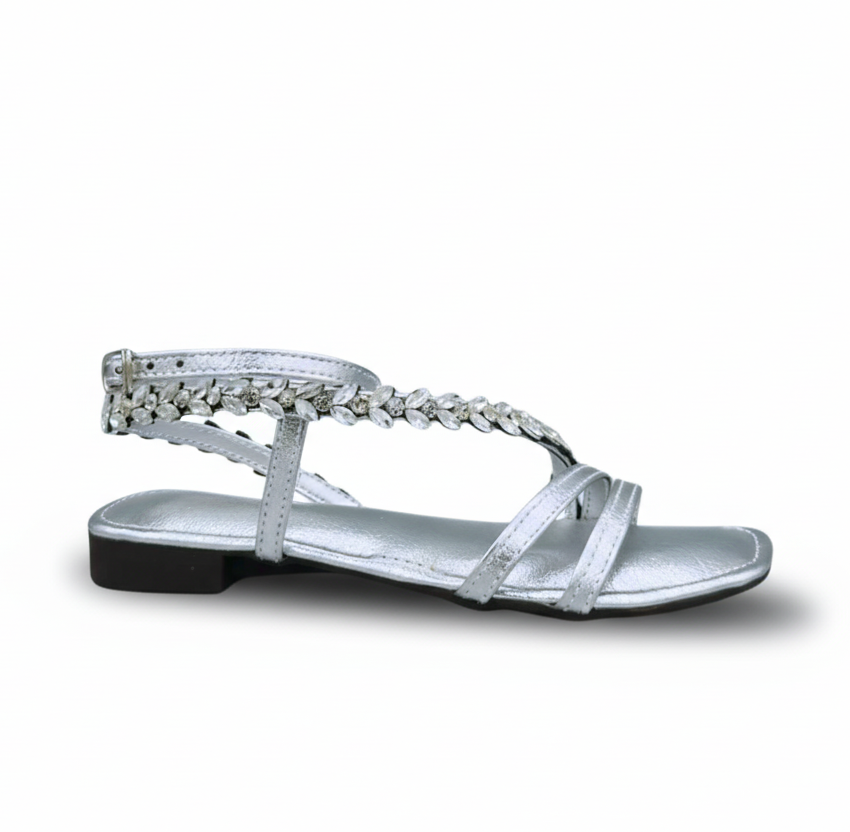 Sandalique FTS10037 Gold Crystal Strap Low Heel Sandals
