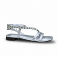 Sandalique FTS10037 Silver Crystal Strap Low Heel Sandals
