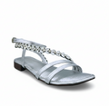 Sandalique FTS10037 Silver Crystal Strap Low Heel Sandals
