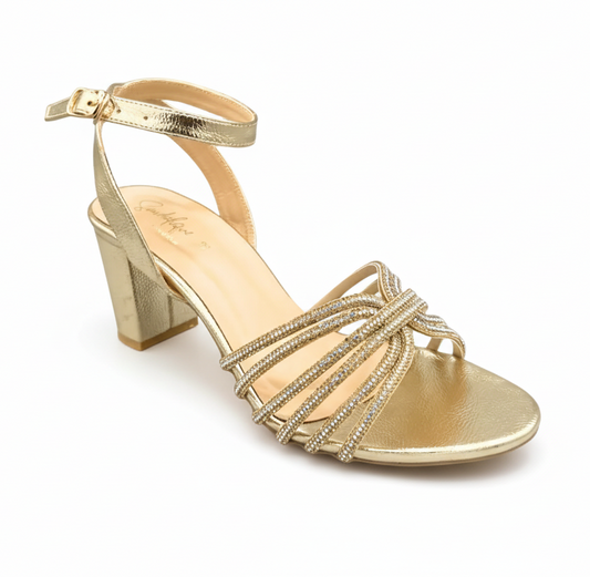Sandalique HH10012 Gold Eleganza Block Heels