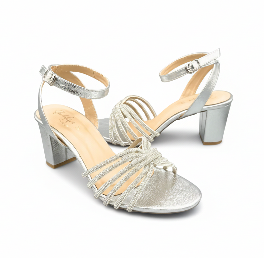 Sandalique HH10012 Silver1 Eleganza Block Heels