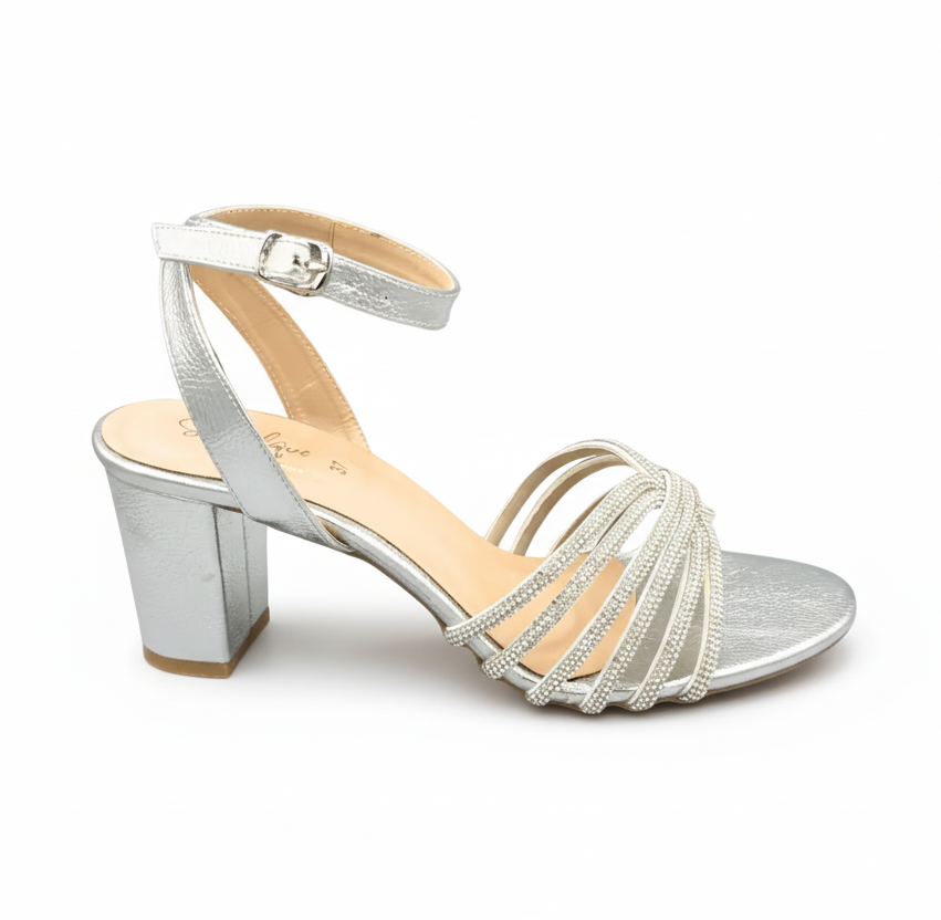 Sandalique HH10012 Silver2 Eleganza Block Heels