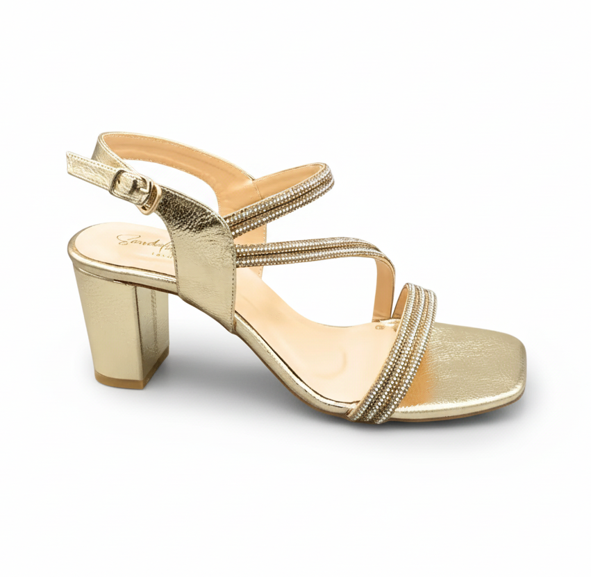 Sandalique HH10016 Gold1 LuxeStrap Block Heels