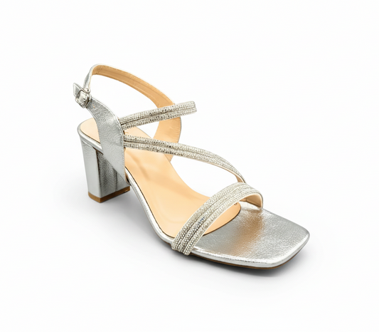 Sandalique HH10016 Silver LuxeStrap Block Heels
