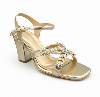 Sandalique HH10017 Gold Shimmer Blossom Party Heels