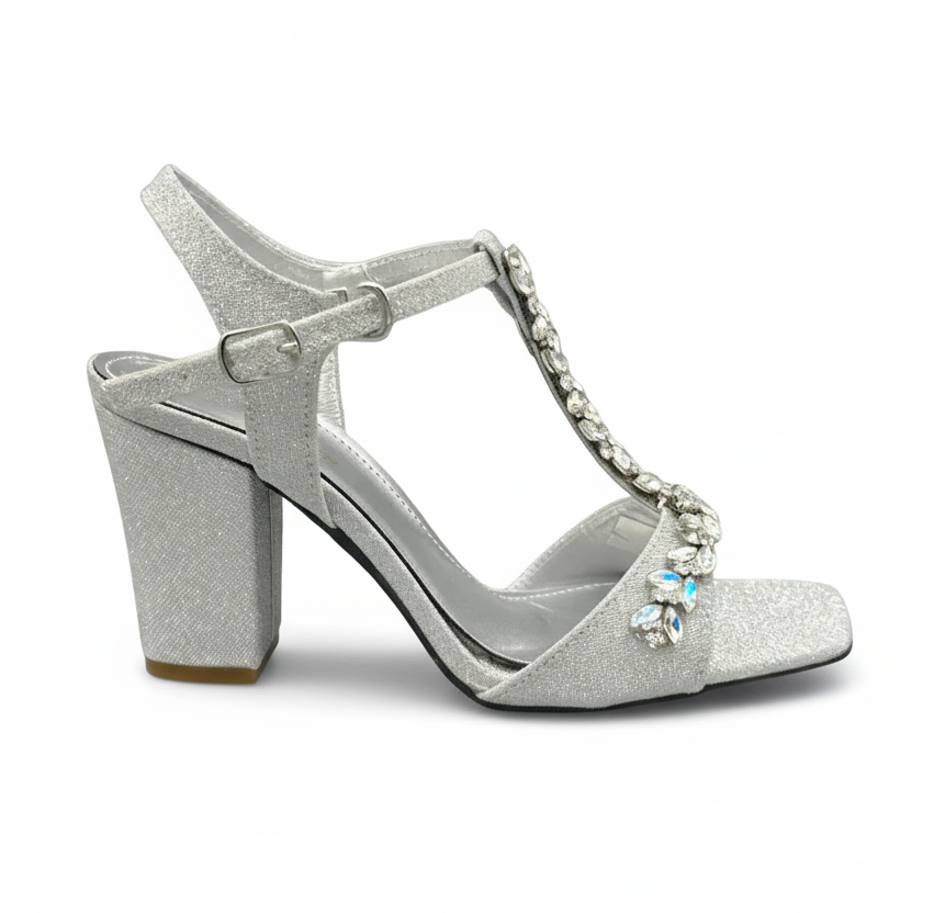 Sandalique HH10018GD2 Crystal T Buckled Strap Heels