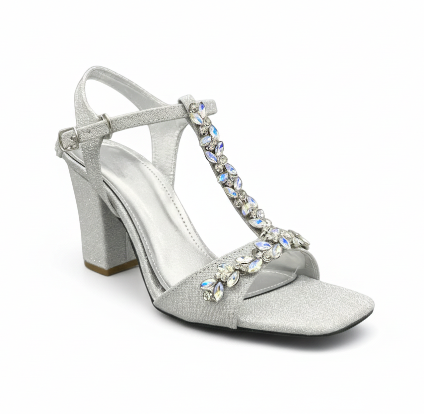 Sandalique HH10018SL Crystal T Buckled Strap Heels