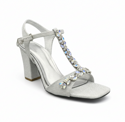 Sandalique HH10018SL Crystal T Buckled Strap Heels