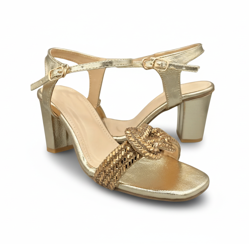 Sandalique HH10020GD1 Metallic Knot Block Heel
