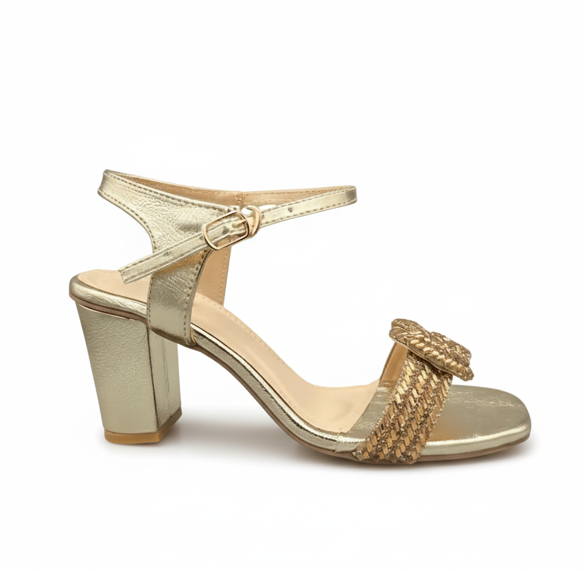 Sandalique HH10020GD2 Metallic Knot Block Heel