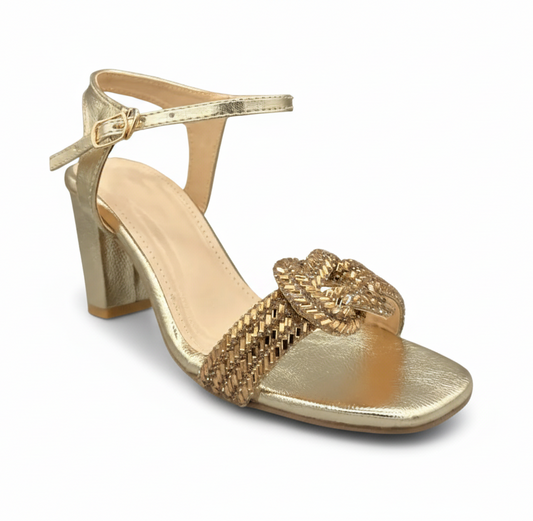 Sandalique HH10020GD Metallic Knot Block Heel