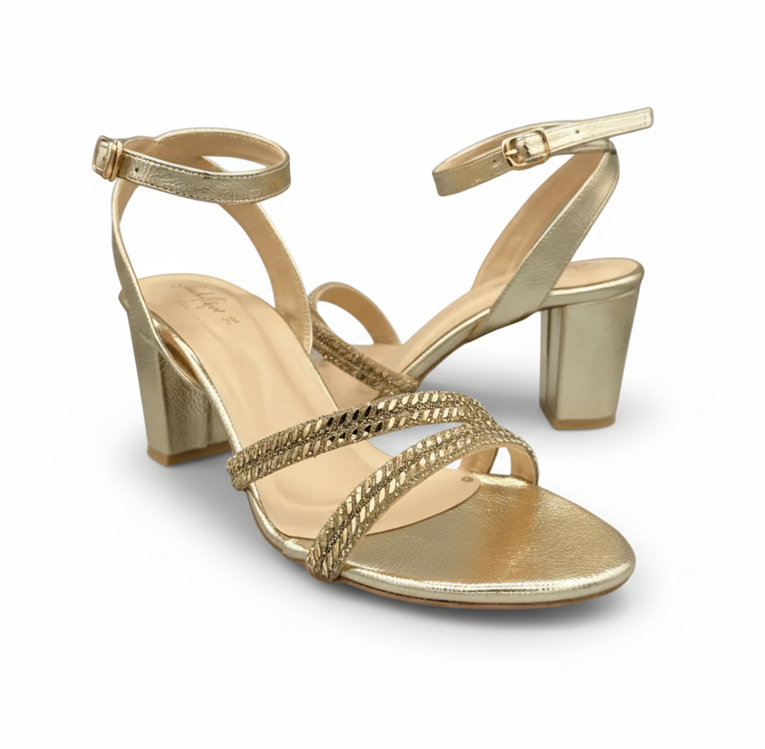 Sandalique HH10021GD1 Metalic Strap Block Heel Sandals