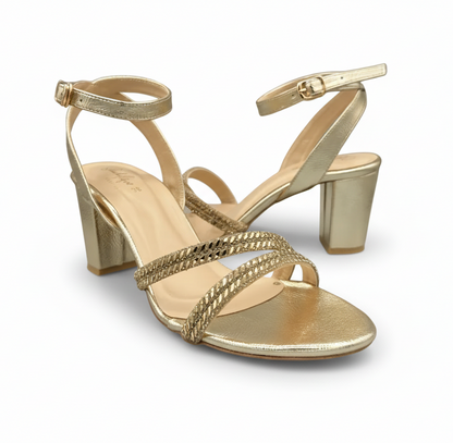 Sandalique HH10021GD1 Metalic Strap Block Heel Sandals
