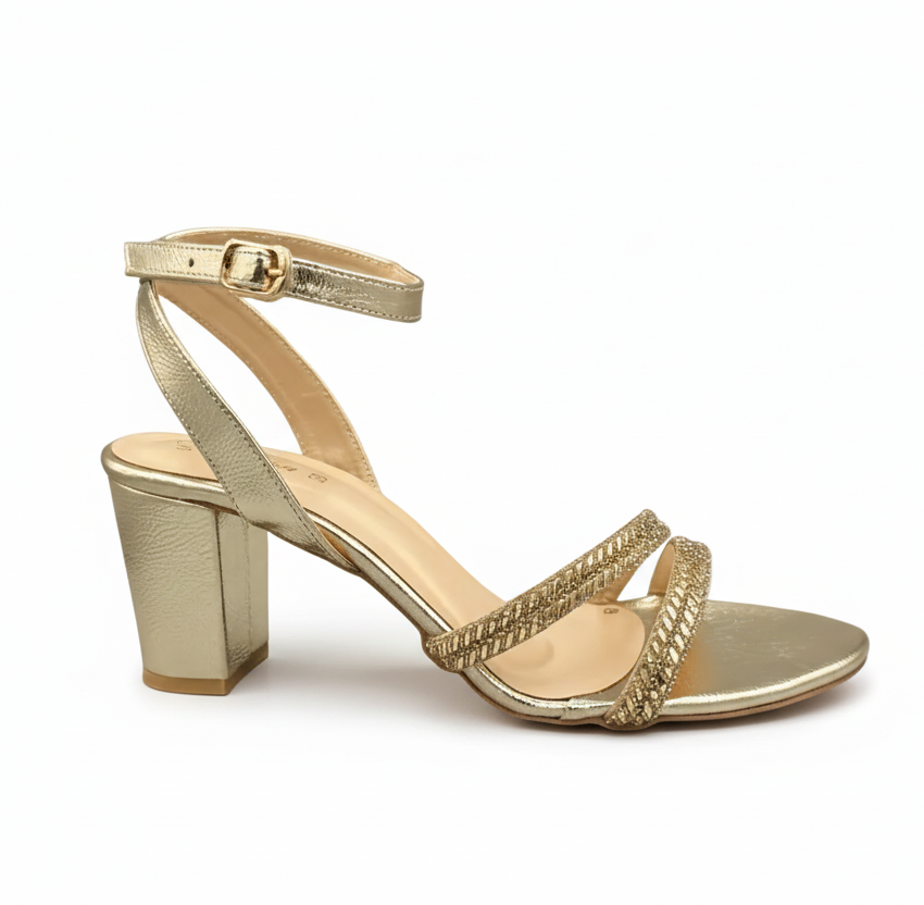 Sandalique HH10021GD2 Metalic Strap Block Heel Sandals