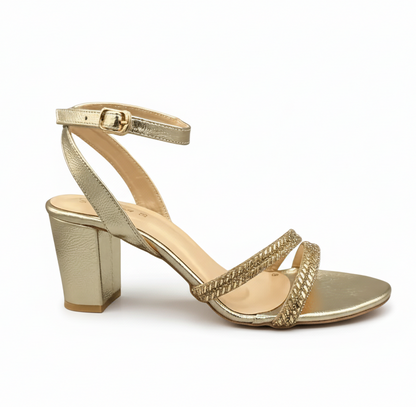 Sandalique HH10021GD2 Metalic Strap Block Heel Sandals