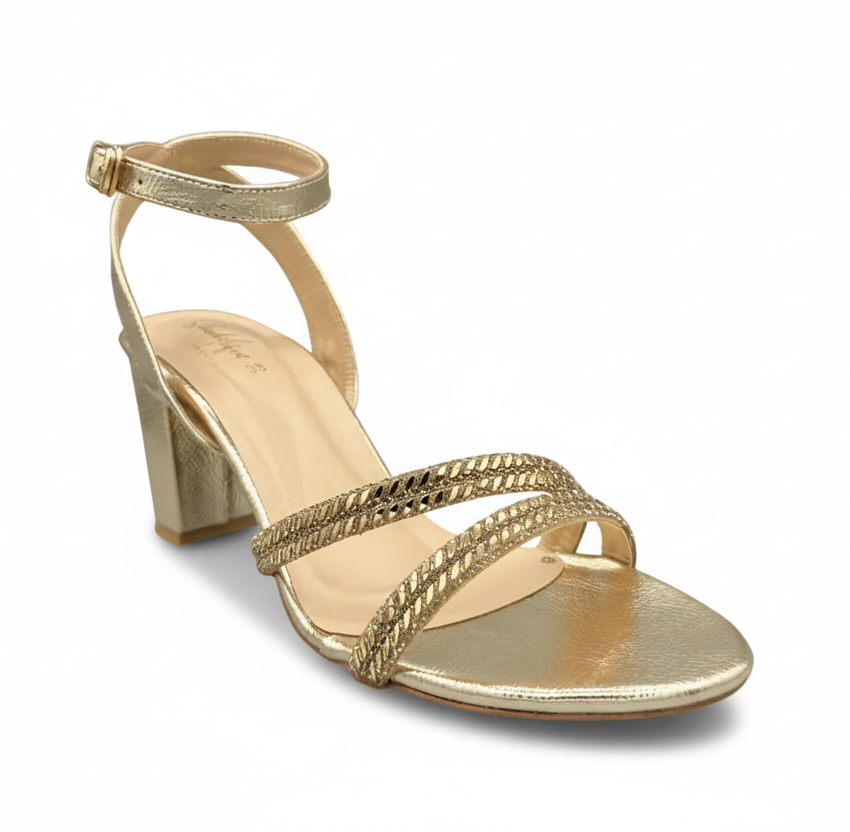 Sandalique HH10021GD Metalic Strap Block Heel Sandals
