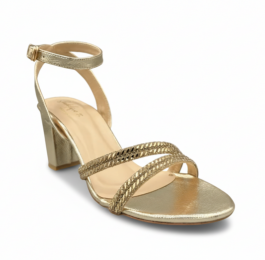 Sandalique HH10021GD Metalic Strap Block Heel Sandals