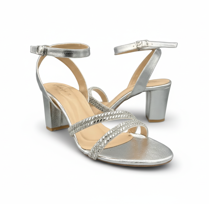 Sandalique HH10021SL1 Metalic Strap Block Heel Sandals