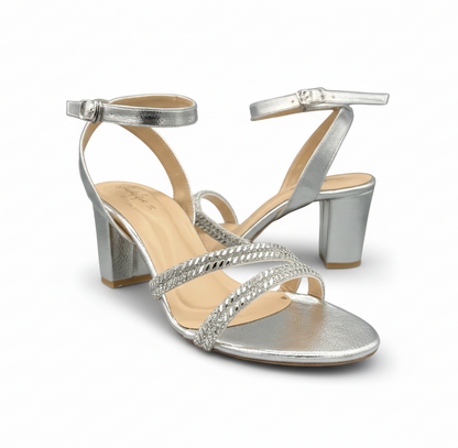 Sandalique HH10021SL1 Metalic Strap Block Heel Sandals