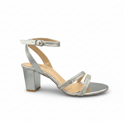 Sandalique HH10021SL2 Metalic Strap Block Heel Sandals