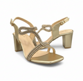 Sandalique HH10023 Gold2 Embellished Block Heel Sandals