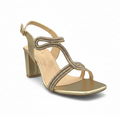 Sandalique HH10023 Gold Embellished Block Heel Sandals