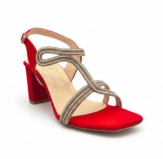 Sandalique HH10023 red Embellished Block Heel Sandals