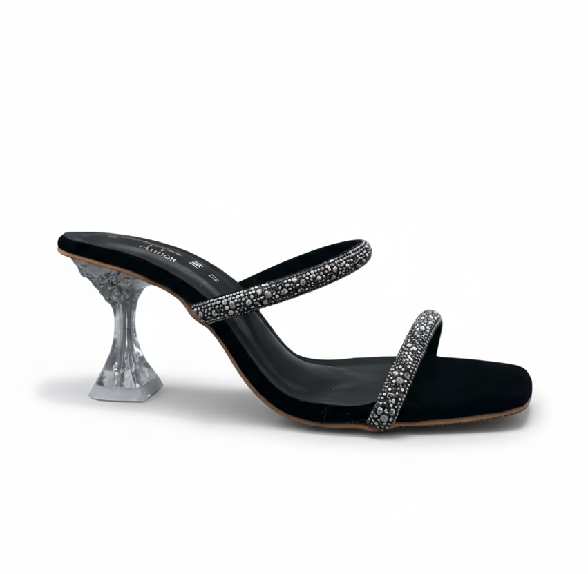 Sandalique HH10024 Black Dual Straps Heels