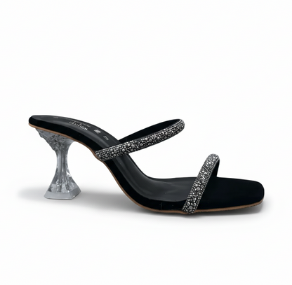 Sandalique HH10024 Black Dual Straps Heels