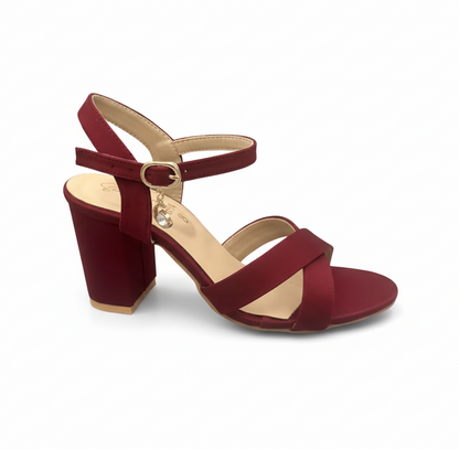Sandalique HH10033Maroon2 Cross Block Heel Sandal