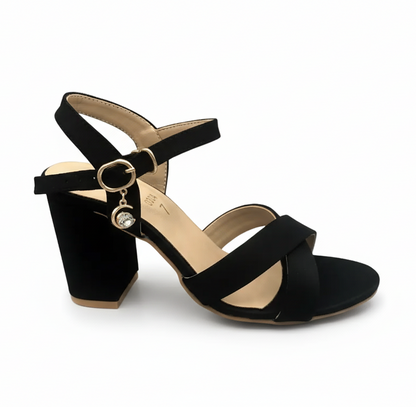 Sandalique HH10033 Black2 Cross Block Heel Sandal