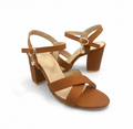 Sandalique HH10033 Brown1 Cross Block Heel Sandal