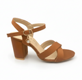 Sandalique HH10033 Brown2 Cross Block Heel Sandal