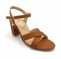 Sandalique HH10033 Brown Cross Block Heel Sandal