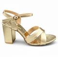 Sandalique HH10033 Gold1 Cross Block Heel Sandal