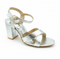 Sandalique HH10033 Silver Cross Block Heel Sandal