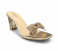 Sandalique HH1003 - Gold Gleam Bow Charm Block Heels