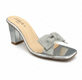 Sandalique HH1003 - Silver Gleam Bow Charm Block Heels