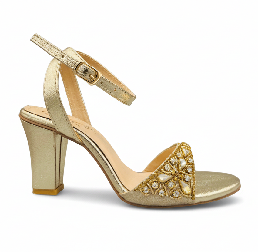Sandalique HH10041GD Embellished Block Heel