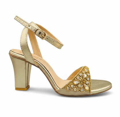 Sandalique HH10041GD Embellished Block Heel