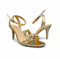 Sandalique HH10042 Gold Crystal Embellished Ankle Strap Heels