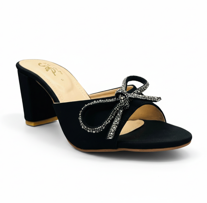 Sandalique HH10043 Black Bow Detail Block Heel