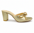 Sandalique HH10043 Gold Bow Detail Block Heel