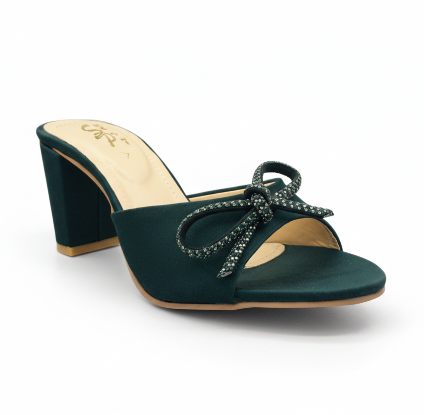 Sandalique HH10043 Green Bow Detail Block Heel