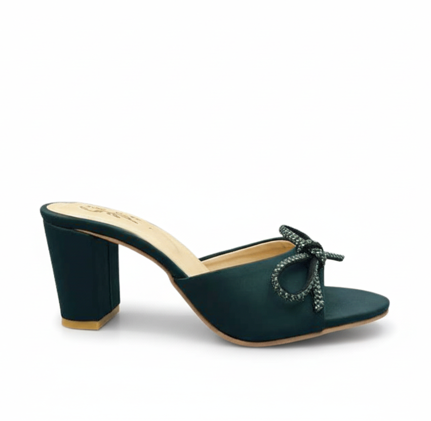 Sandalique HH10043 Green Bow Detail Block Heel