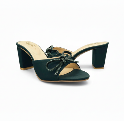 Sandalique HH10043 Green Bow Detail Block Heel