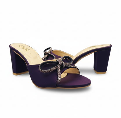 Sandalique HH10043 Purple Bow Detail Block Heel